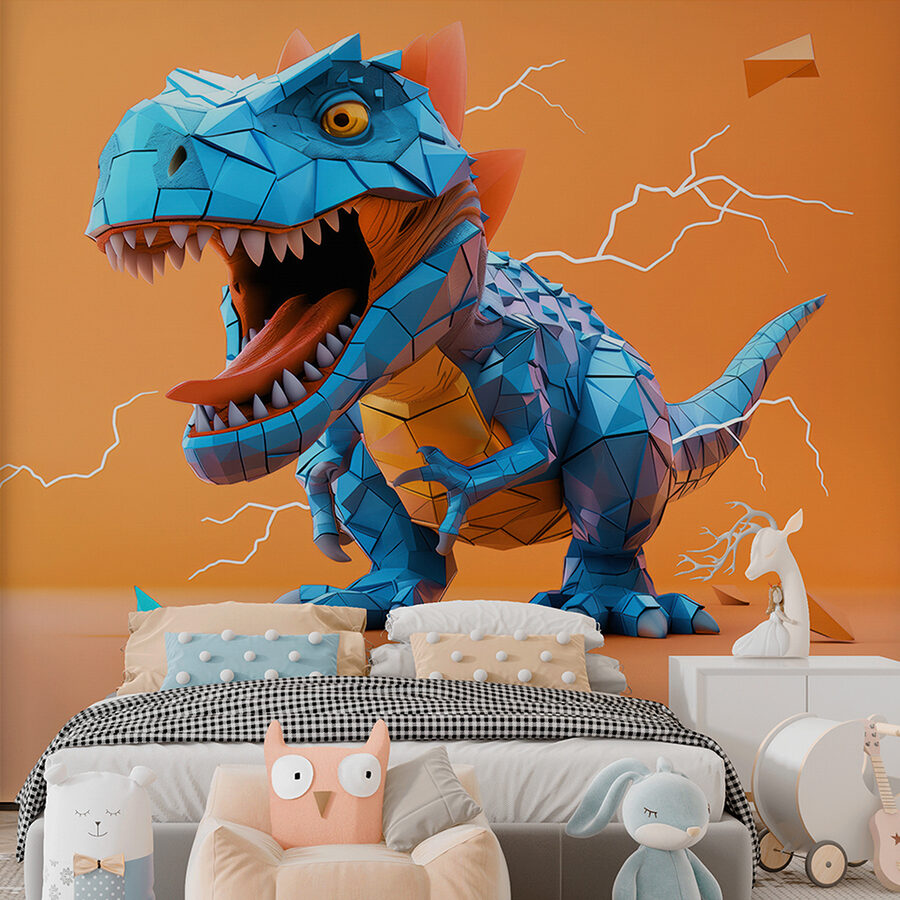 Modrý dinosaurus s blesky, které z něj vycházejí