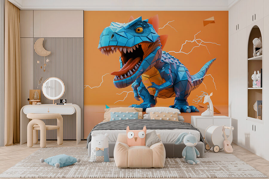 Modrý dinosaurus s blesky, které z něj vycházejí
