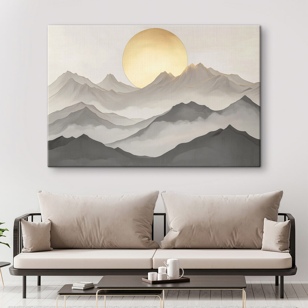 Painting of mountains and the sun Painting of mountains and the sun