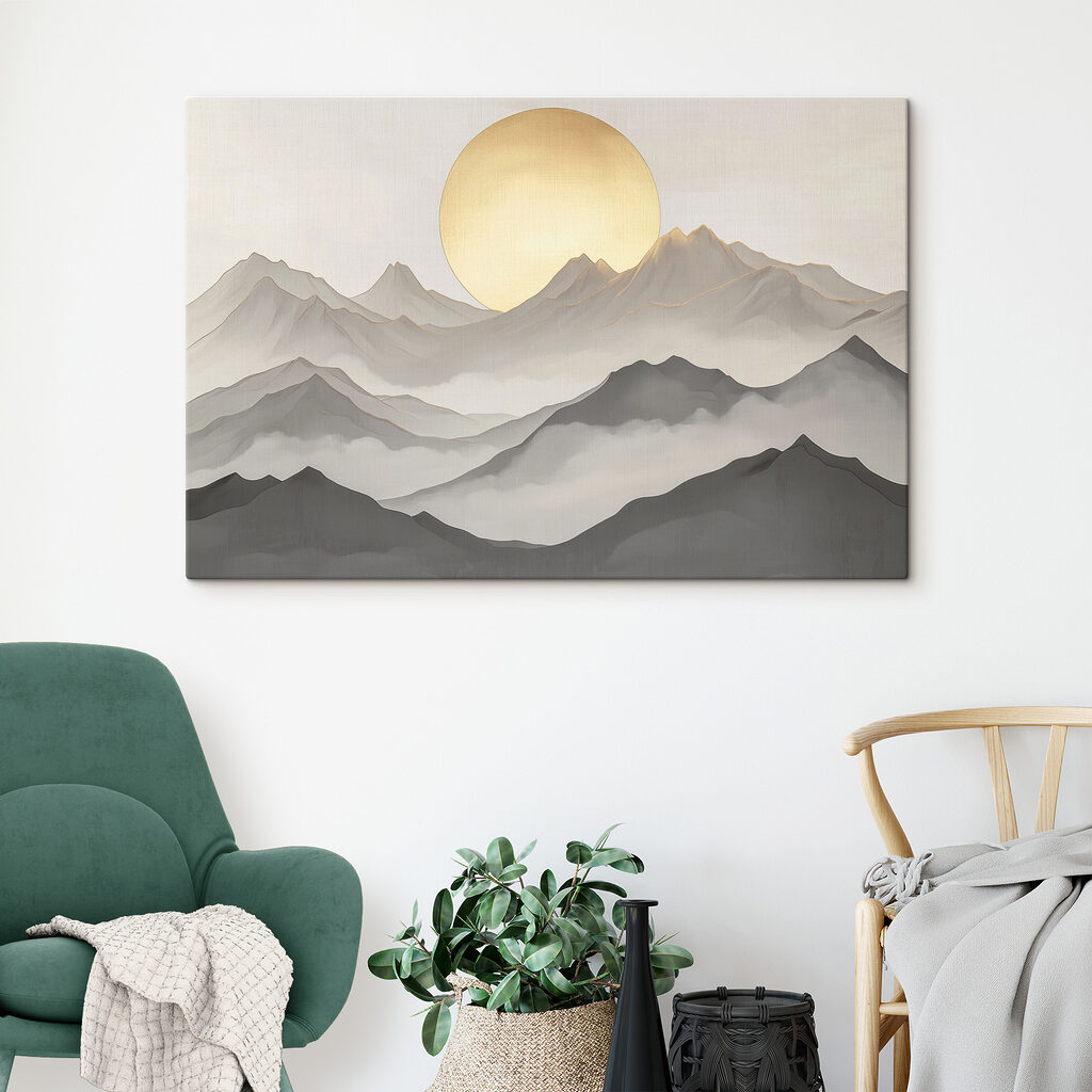 Painting of mountains and the sun Painting of mountains and the sun