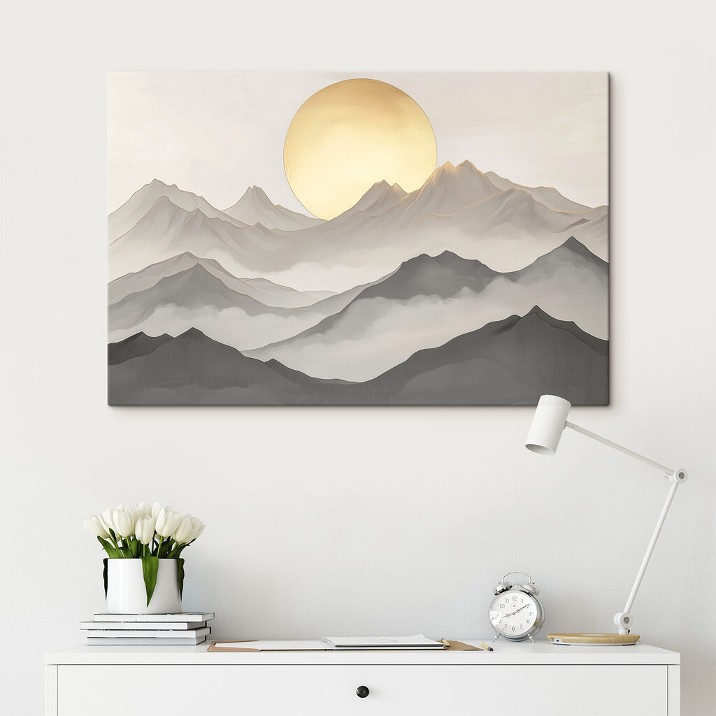 Painting of mountains and the sun Painting of mountains and the sun