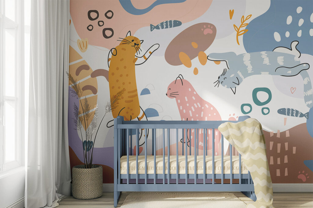 Group of cats on a colorful background