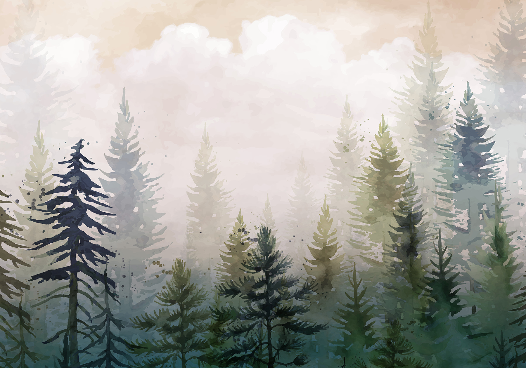 Painting of trees in the fog