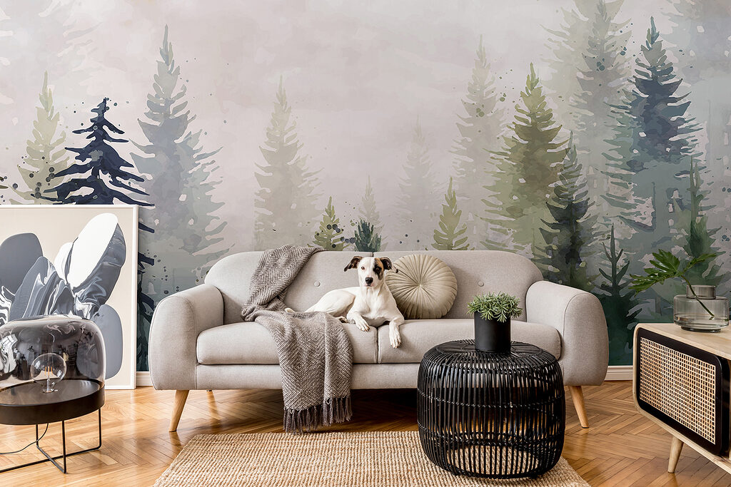 Painting of trees in the fog