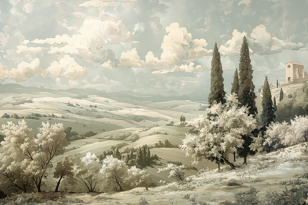 Landscape with trees and hills