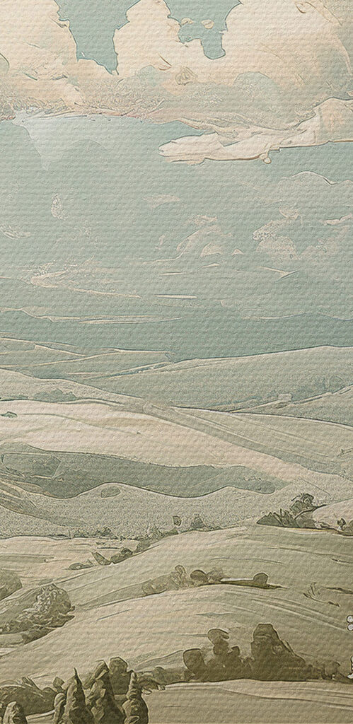 Landscape with trees and hills