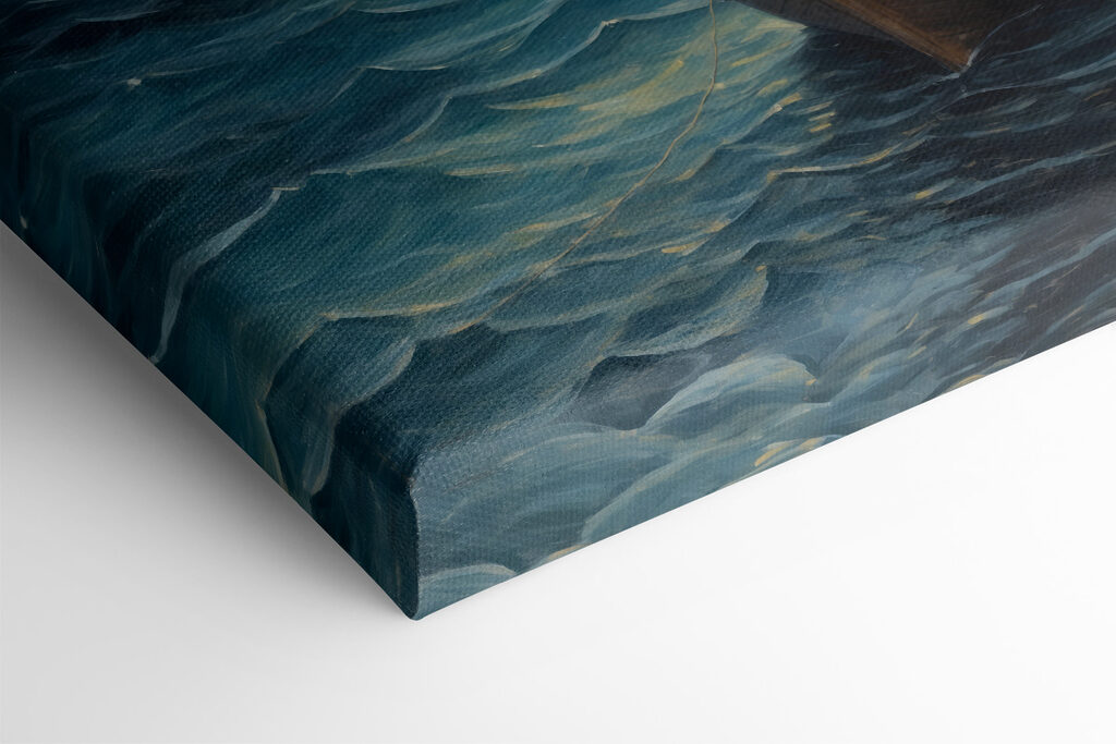 Painting of a man in a boat in the ocean