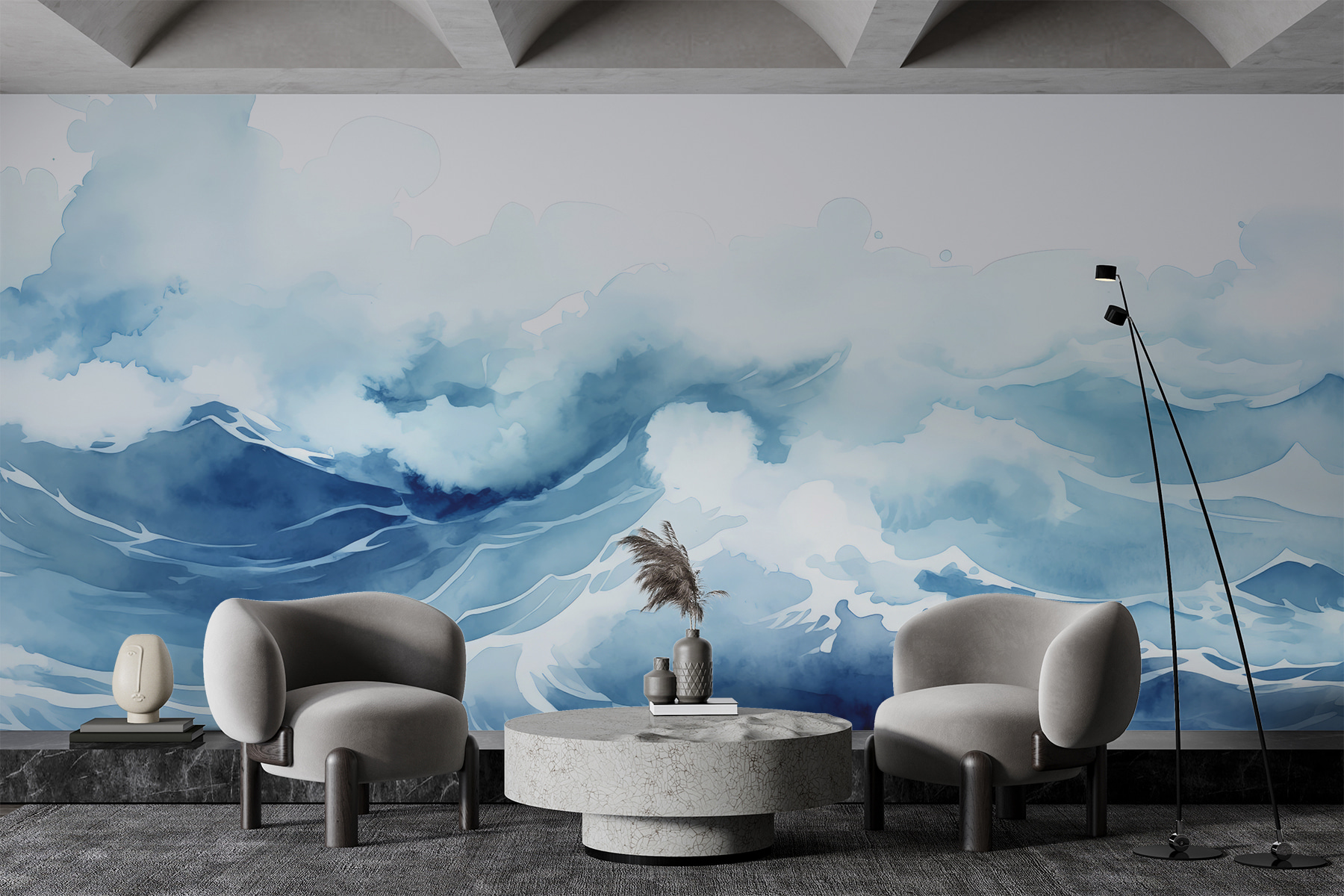 Watercolor of waves and clouds