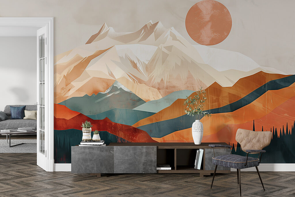 Mountain landscape with trees and a lake Mountain landscape with trees and a lake