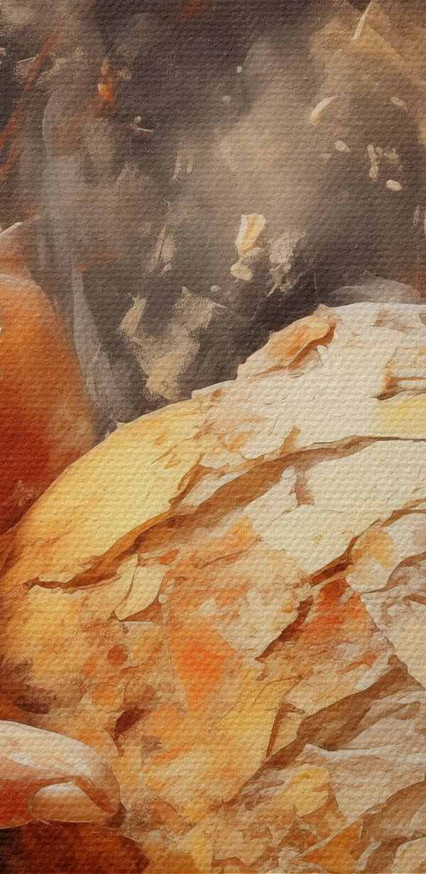 Malba rukou držících kouli chleba Malba rukou držících kouli chleba