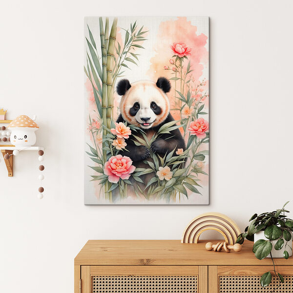 Medvídek panda s květinami a bambusem Medvídek panda s květinami a bambusem