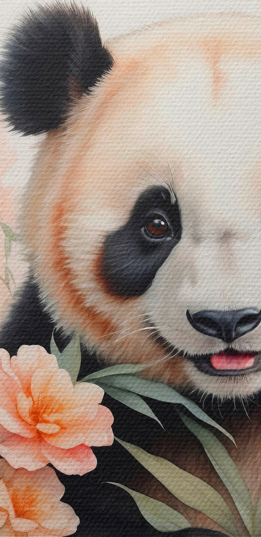 Medvídek panda s květinami a bambusem Medvídek panda s květinami a bambusem