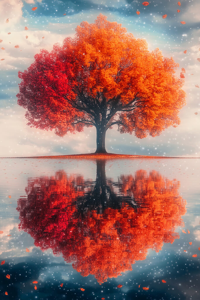 Tree with orange leaves on it