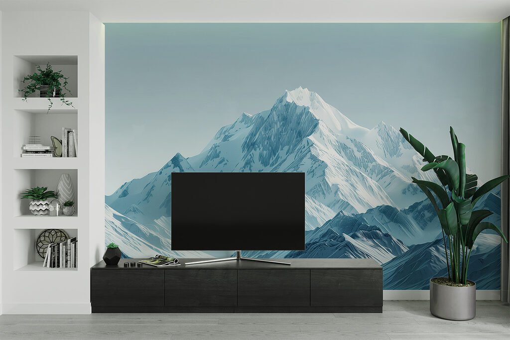 Snowy mountain range with blue sky