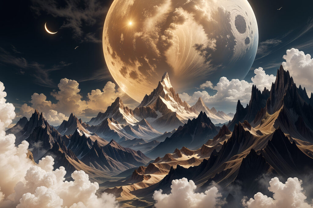 Moon over mountains and clouds Moon over mountains and clouds