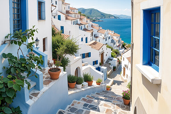 Staircase leading to a town