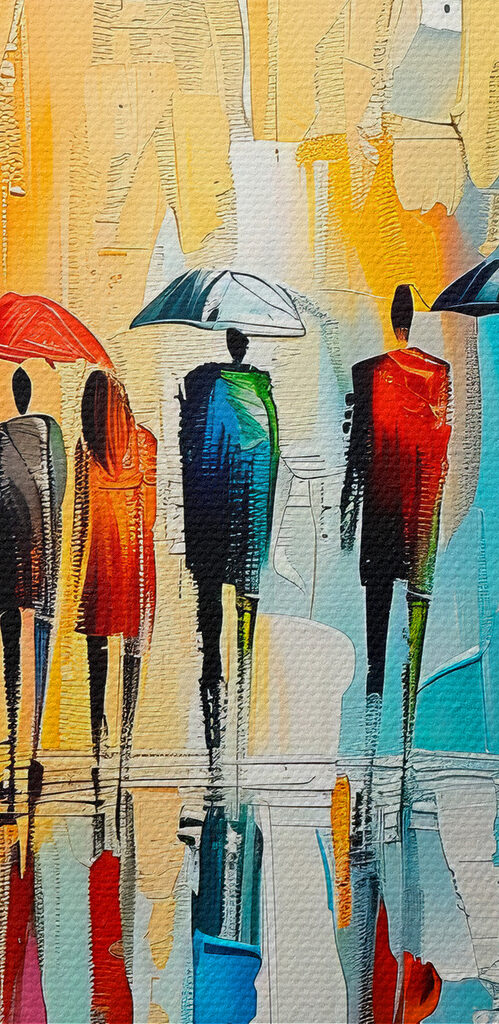 Group of people with umbrellas