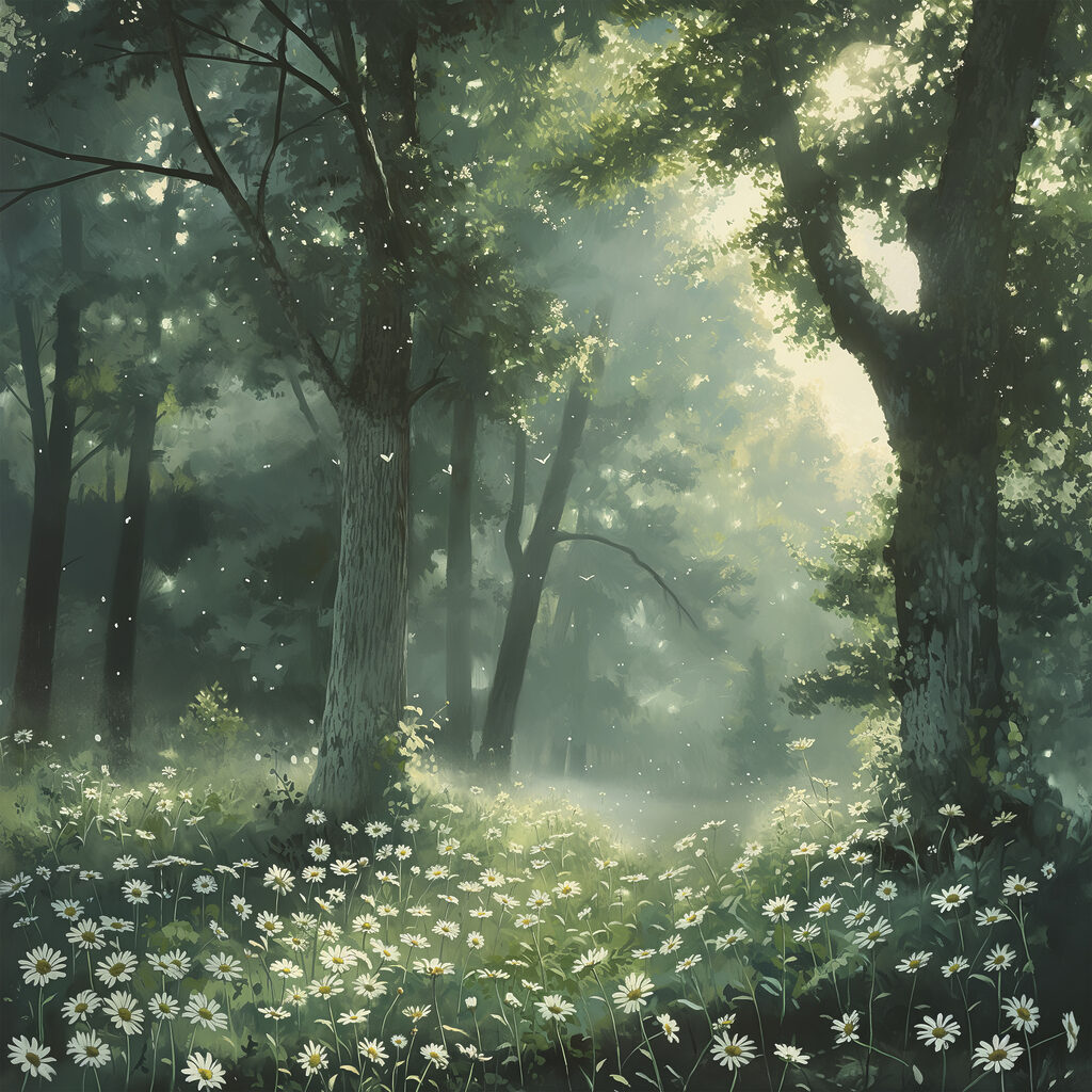 Forest with trees and flowers