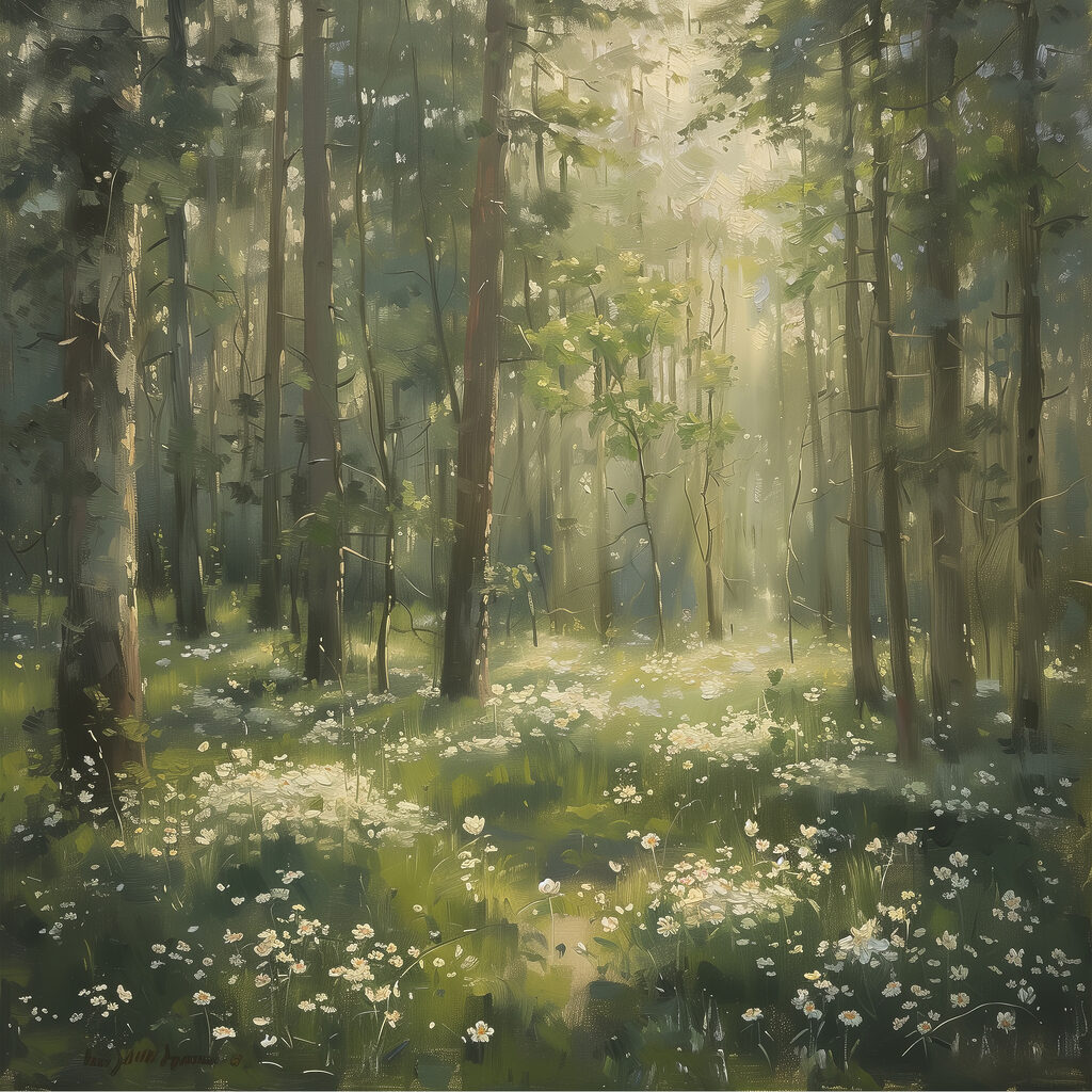 Forest with trees and flowers Forest with trees and flowers