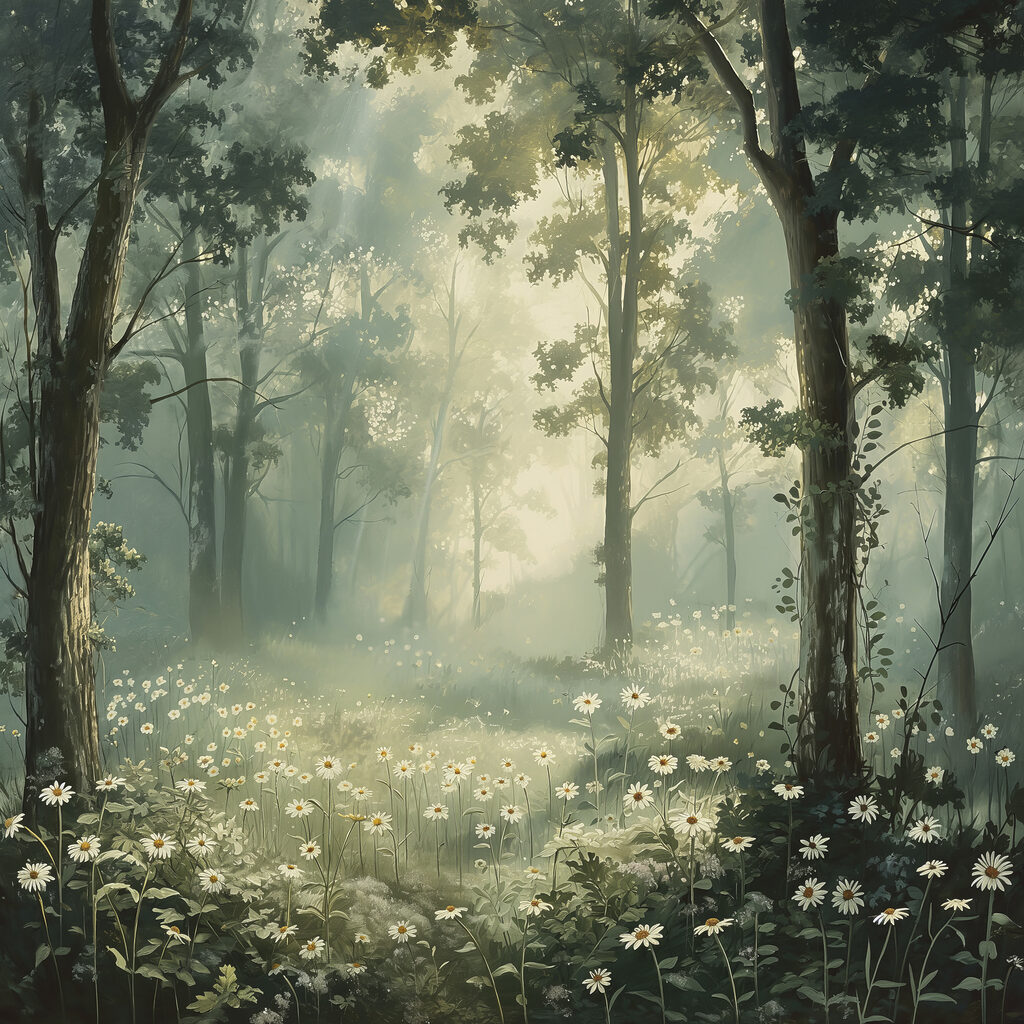 Forest with flowers and trees