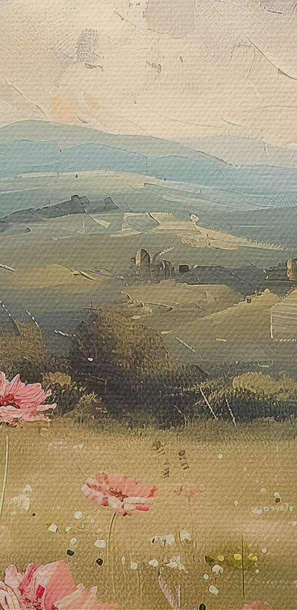 Malba pole růžových květů Malba pole růžových květů