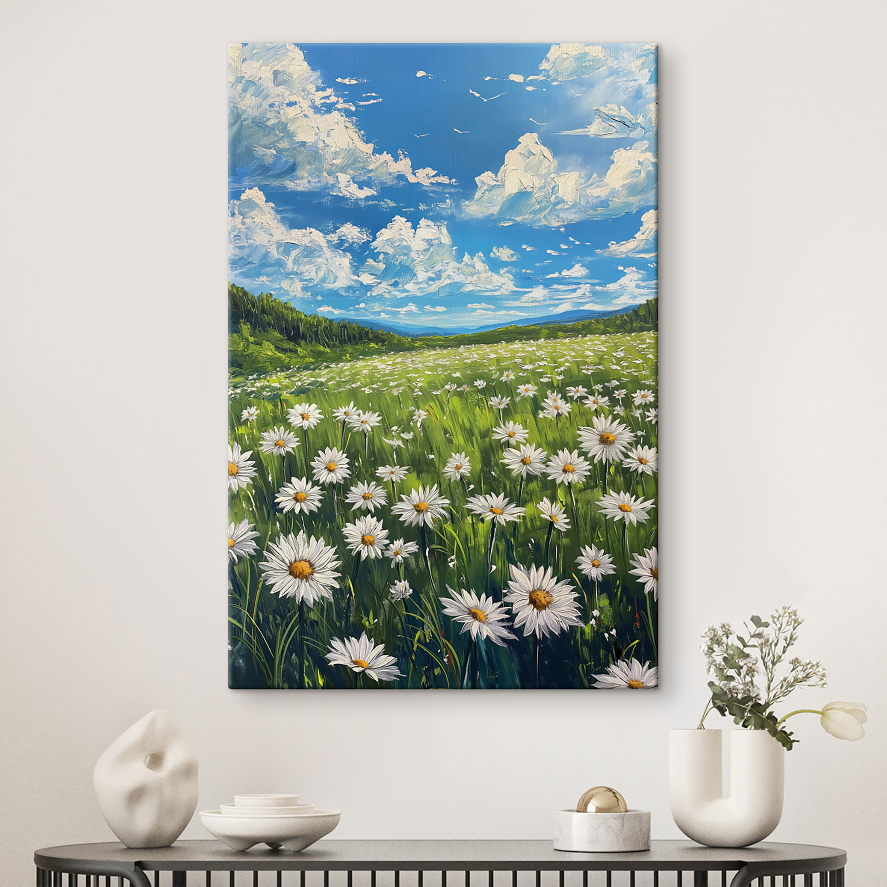 Field of flowers and trees