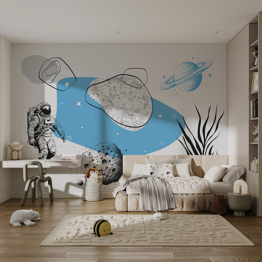 Drawing of an astronaut running in space Drawing of an astronaut running in space