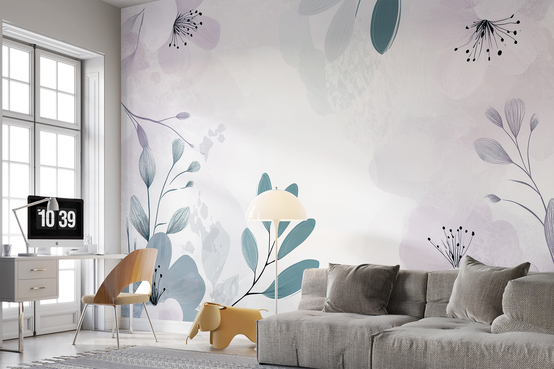 White and purple floral design