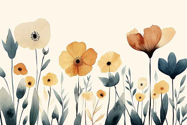 Group of flowers with leaves