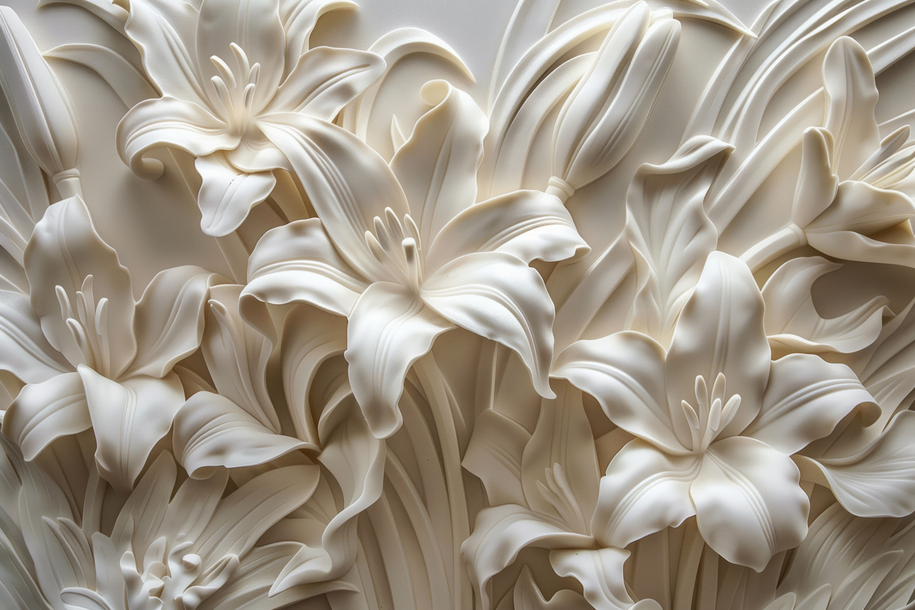 White flower sculpture on a wall