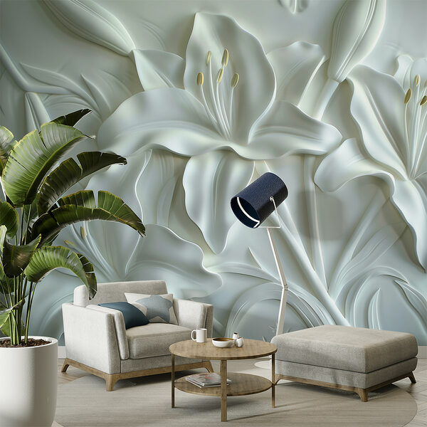 Fototapeta Bílá květinová řezba na zdi