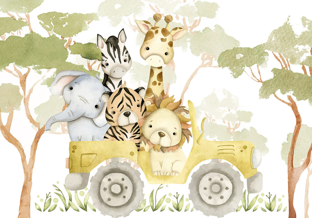 Group of animals in a yellow truck