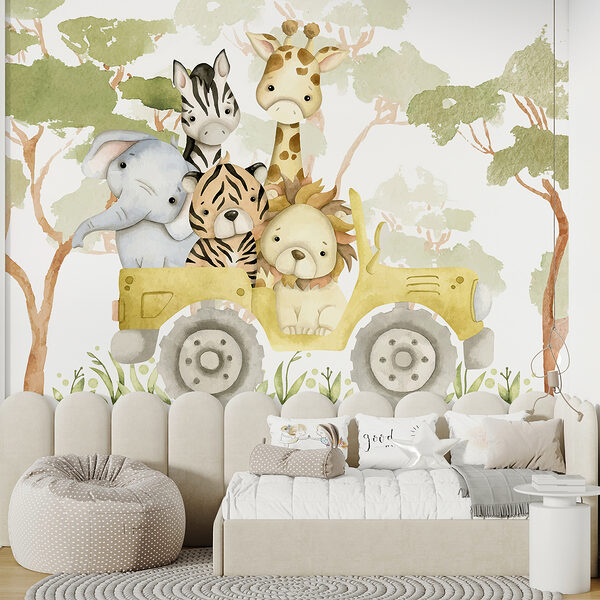 Group of animals in a yellow truck