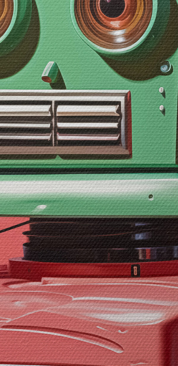 Zelený a růžový robot s velkýma očima Zelený a růžový robot s velkýma očima