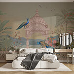 Fototapeta Nástěnná malba budovy se střechou a ptáky