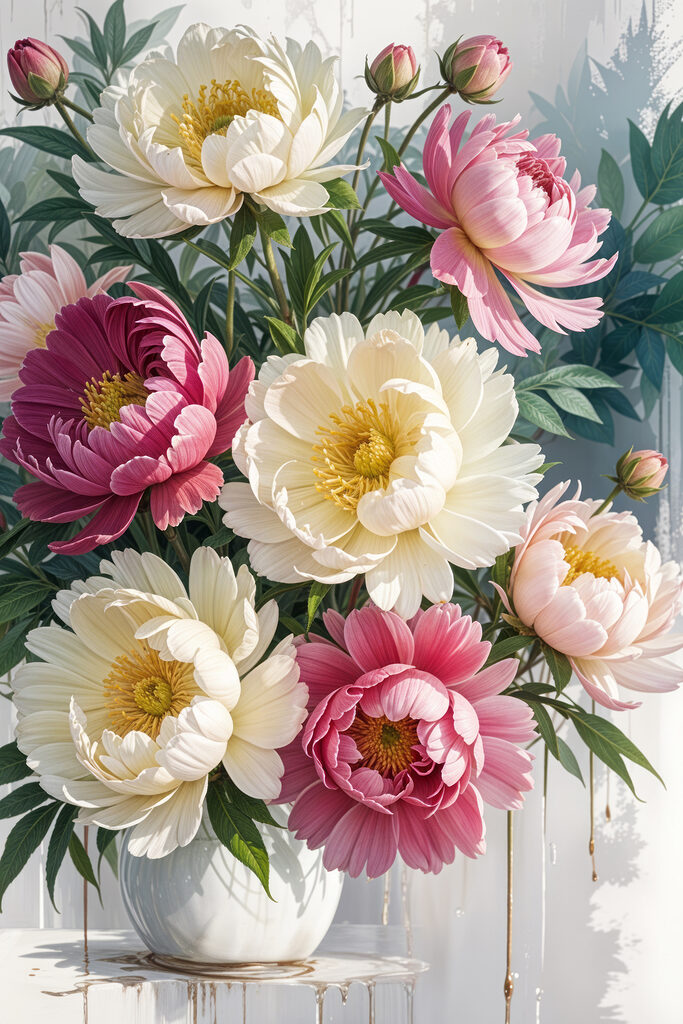 Bouquet of flowers with leaves