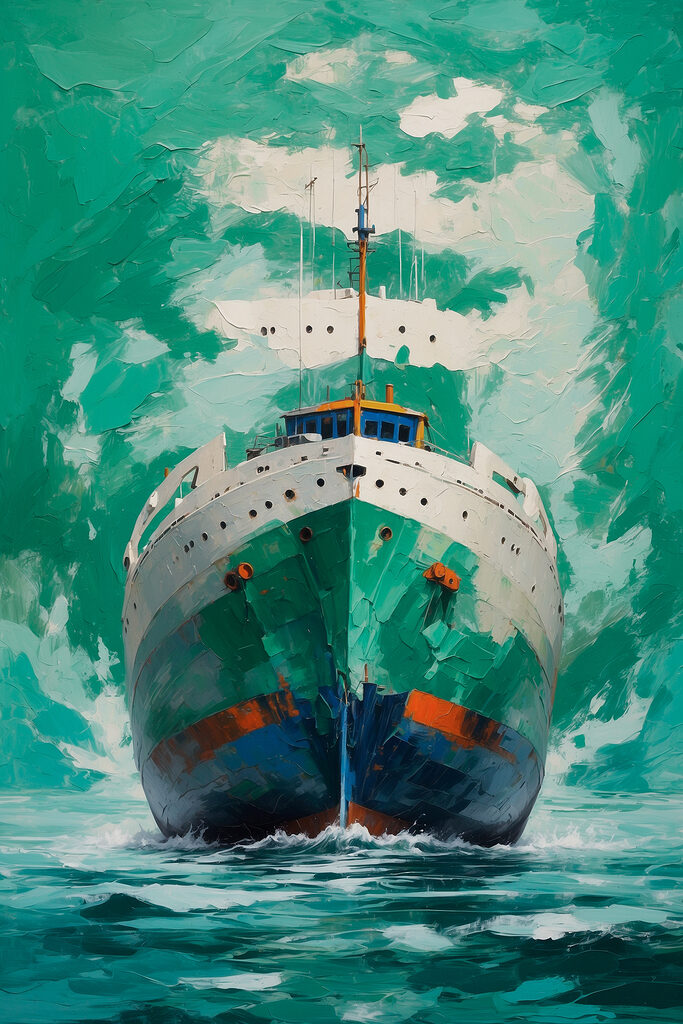 Painting of a ship in the water