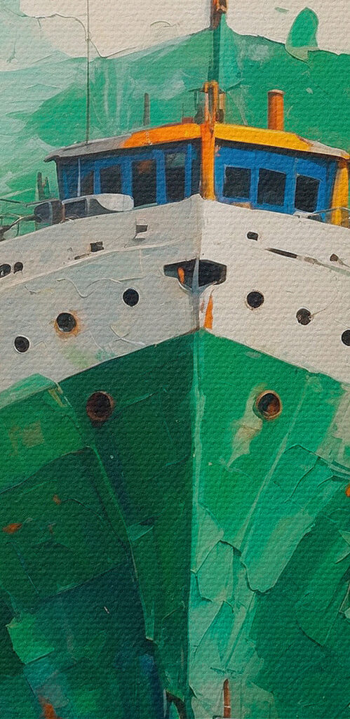 Painting of a ship in the water