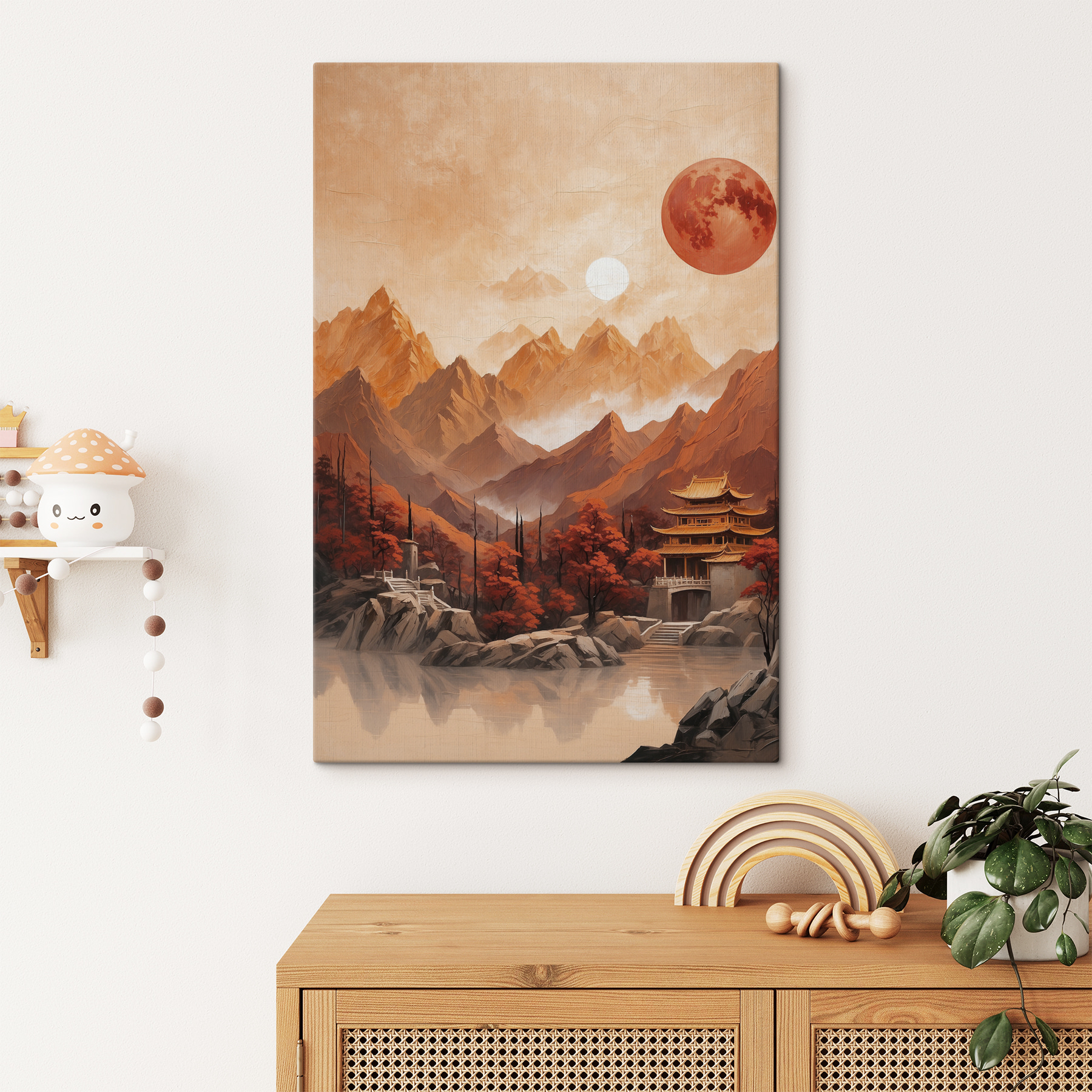 Painting of a temple in the mountains Painting of a temple in the mountains