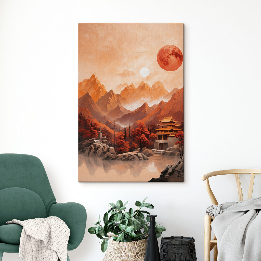 Painting of a temple in the mountains Painting of a temple in the mountains