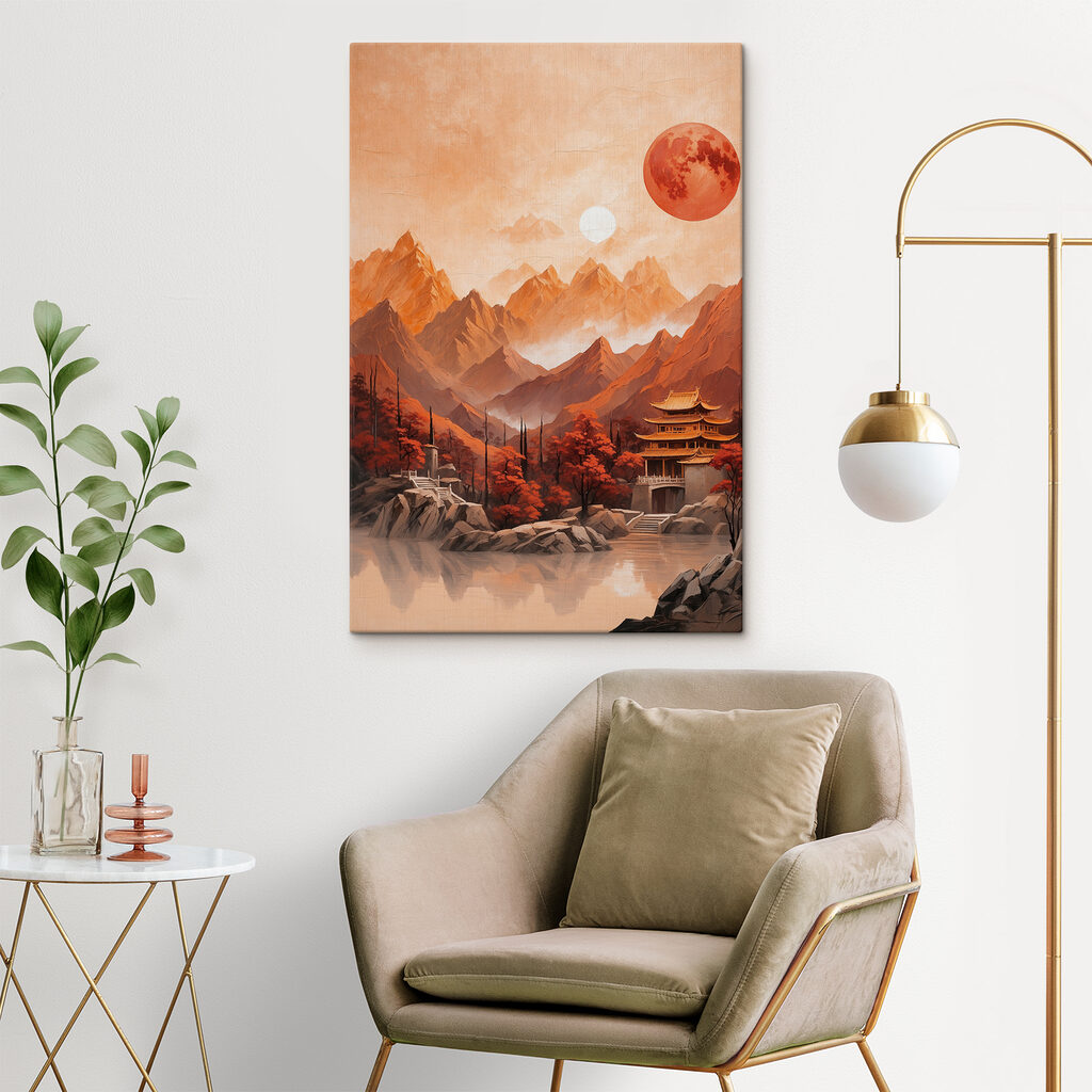 Painting of a temple in the mountains Painting of a temple in the mountains