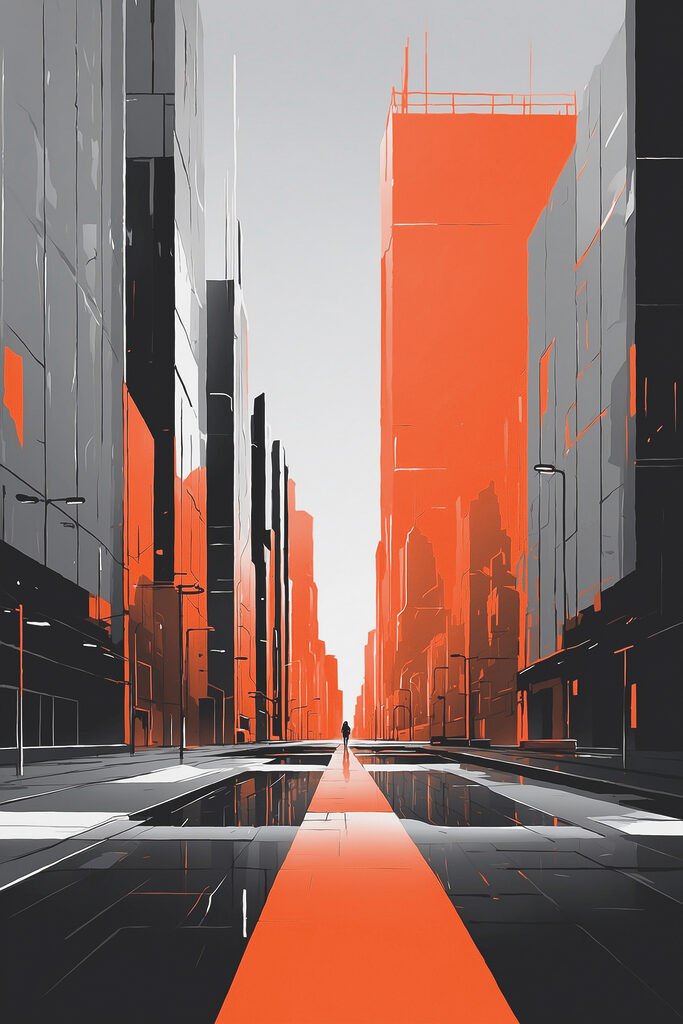 Person walking on a street with tall buildings Person walking on a street with tall buildings