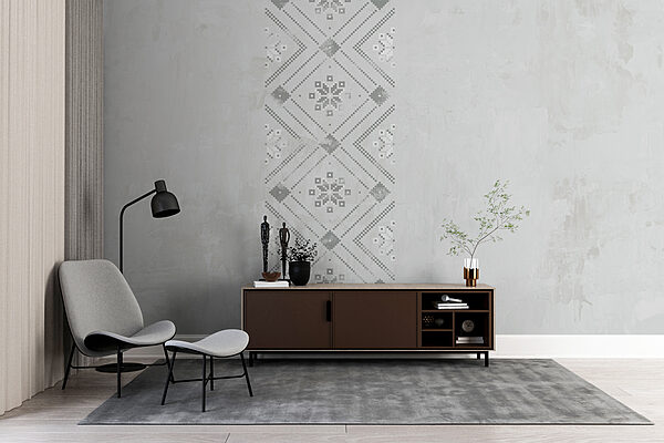 Grey and white pattern on a white surface