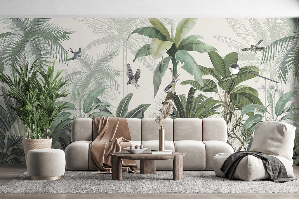 Wallpaper with a tropical forest