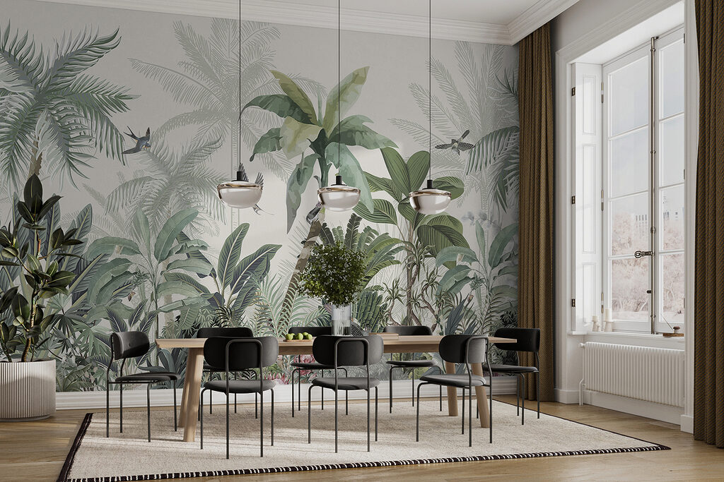 Wallpaper with a tropical forest