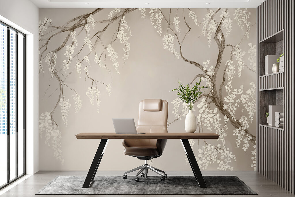 Tree branch with white flowers