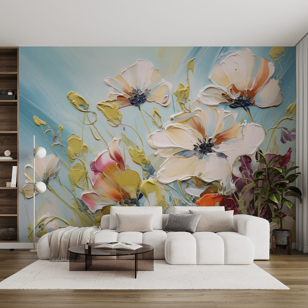 Painting of flowers on a blue background