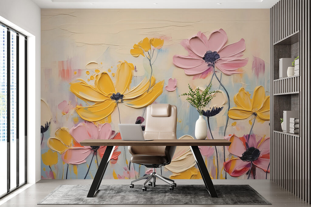 Painting of flowers on a white surface Painting of flowers on a white surface