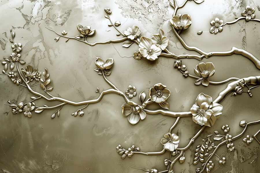 Wall with flowers and branches Wall with flowers and branches