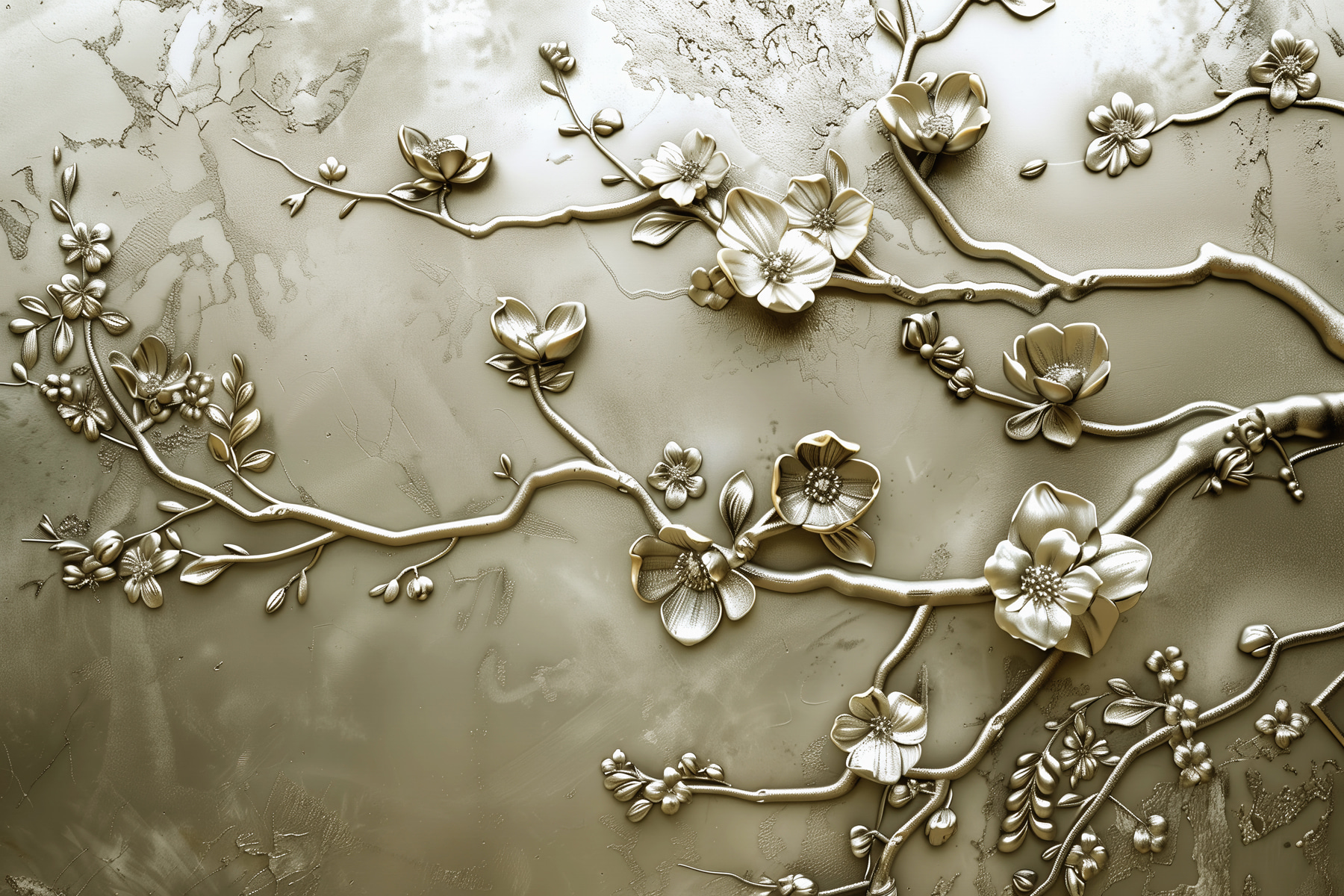 Wall with flowers and branches